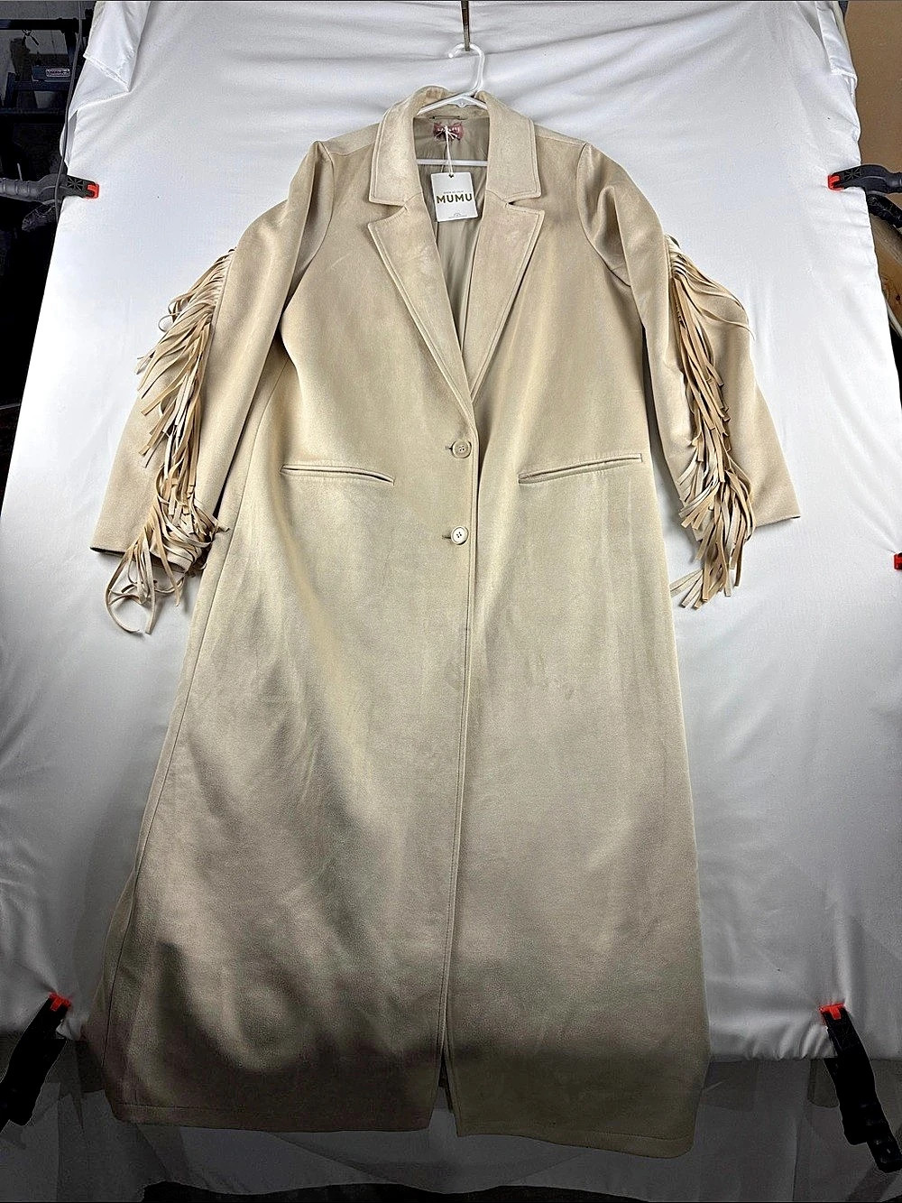 Show Me Your Mumu Sierra Cream Faux Suede Fringe Maxi Jacket Size XL NWT